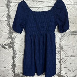 Girls Navy blue Lacy off shoulder dress